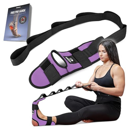 DMoose Fitness Foot & Calf Stretcher with Adjustable Padded Stretching Strap for Plantar Fasciitis, Hamstring, Heel Spurs and Achilles Tendonitis Relief - Yoga Leg Stretch Strap for Flexibility - color: Purple