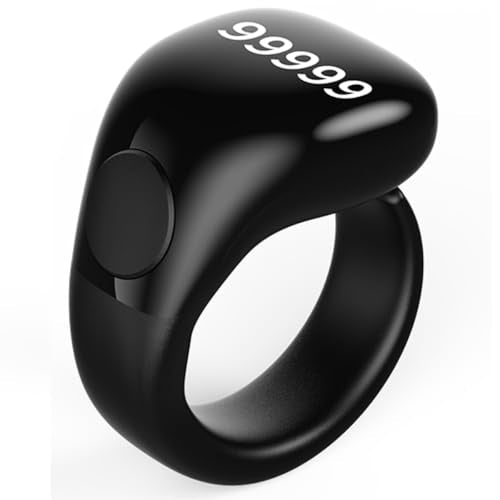 Smart Tasbih Zikr Ring,Adjustable(18/20/22mm) Muslim Digital Azan Alarm Clock Counter,APP Support Digital Counter Prayer Reminder Rings, Waterproof 5 Digit Finger Counter for Muslims - color: Black
