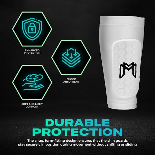 MediCaptain Mini Shin Guards Soccer – Built in Shin Pad Sleeves for Mens, Women, Teens - Small Shin Guards - Lightweight, Breathable Shin Defender Leg Protection - color: White, size: Maxi (5.5 x 2.8 in)