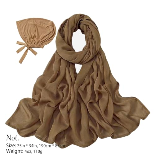 Modal Cotton Hijab Scarf for Women with Undercap Set - color: Brown