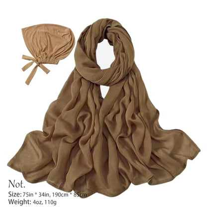 Modal Cotton Hijab Scarf for Women with Undercap Set - color: Brown