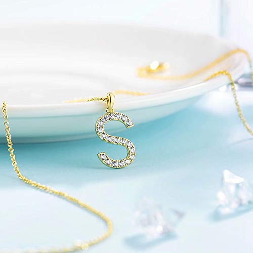 Tarsus Initial Cubic Zirconia Necklace Jewelry Gifts for Women Adjustable Chain 18" + 2" - style: Gold-S-Diamond style