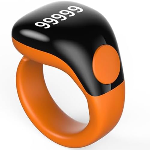 Smart Tasbih Zikr Ring,Adjustable(18/20/22mm) Muslim Digital Azan Alarm Clock Counter,APP Support Digital Counter Prayer Reminder Rings, Waterproof 5 Digit Finger Counter for Muslims(Orange) - color: Orange