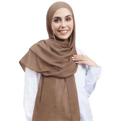 Instant Hijab Set 3-in-1 Chiffon Hijab Scarf for Women with Built-in Magnets and Undercap Head Wraps - color: Almond