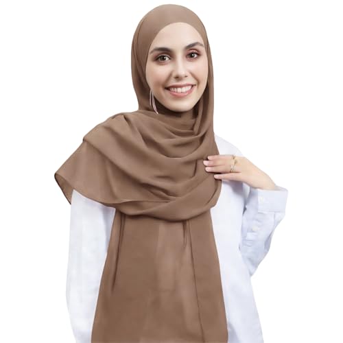 Instant Hijab Set 3-in-1 Chiffon Hijab Scarf for Women with Built-in Magnets and Undercap Head Wraps - color: Almond