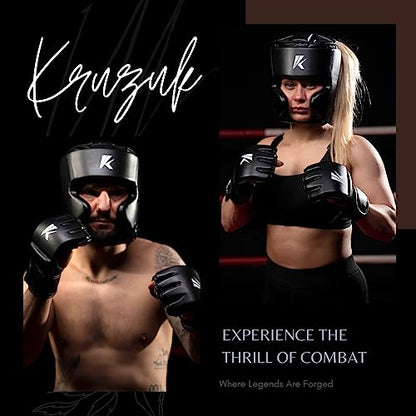 Kruzak Unisex Boxing Headgears - MMA Training, Adjustable Padded, Kara,Muay Thai Headgear, Kickboxing, Sparring, Martial Arts, Karate, Taekwondo MMA Body Equipment - color: Black, size: Small-Medium