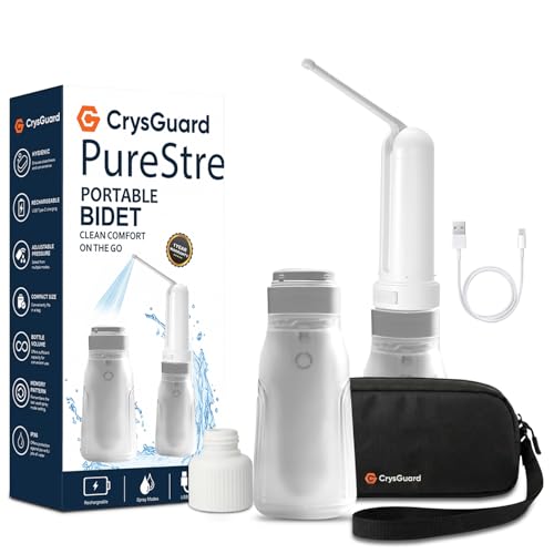( 400ml ) PureStream Portable Bidet for Travel – USB-C Rechargeable Handheld Sprayer with Bottle Adapter, 180° Foldable Nozzle, Adjustable Pressure Modes, Waterproof, for Men and Women (White) - color: White, size: 400ml