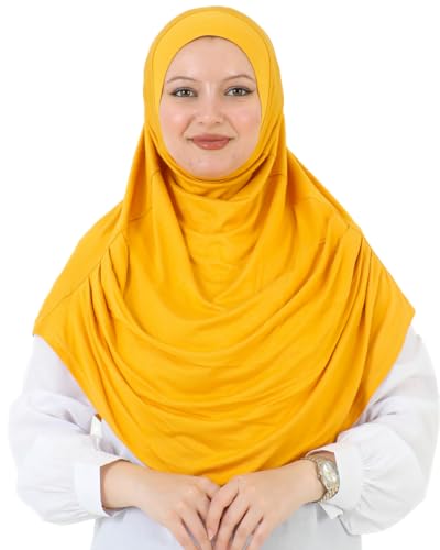 Prien Ready To Wear Hijab For Women, Instant Turban, Soft Muslim Scarf For Prayer, Long Hijabs, Islamic Clothes, Jersey Abaya - color: Deep Yellow