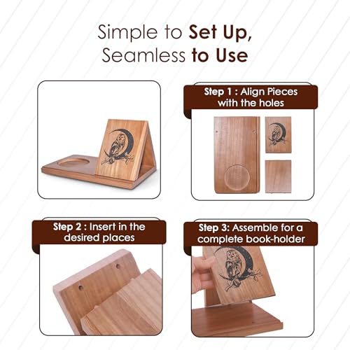 Wooden Triangle Book Stand & Reading Valet – Book Rest with Cup, Phone, Glasses & Pen Holder – Thumb Book Page Holder - Nightstand Book Holder & Gift for Book Lovers, Readers & Bibliophiles