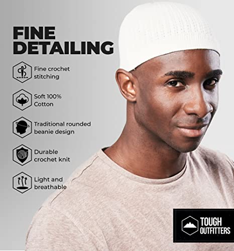 Tough Headwear Kufi Hat - Kufi Hats for Men Muslim, Turkish Kufi Cap - color: White Full