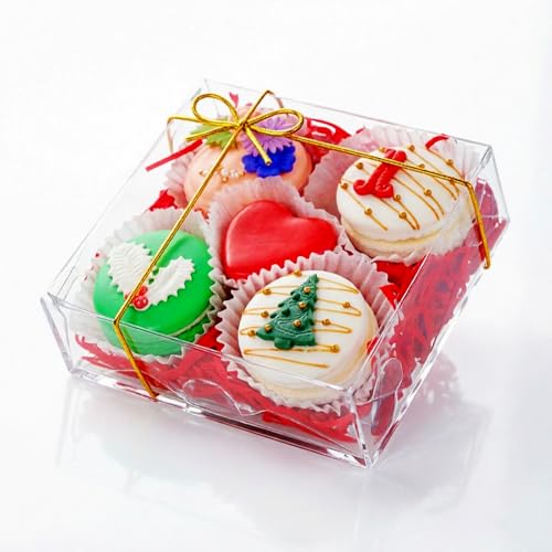 RomanticBaking 15PCS 5x5x2 Inches Full Clear Chocolate Covered Strawberries Boxes Cookies Boxes Mini Bundt Cake Pie Cinnamon Roll Treat Boxes Chocolate Truffle Box Party Wedding Favor - size: 5"X5X2"
