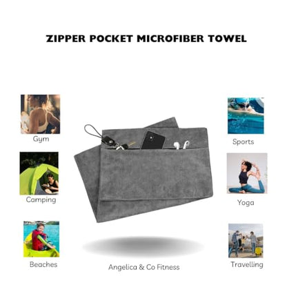 Angelica & Co Microfiber Fast Drying Gym Towel with Phone Pocket, Zipper, Fitness, Pilates, Yoga Mat Cover, Bench Cover, Camping - Purple L - color: Purple
