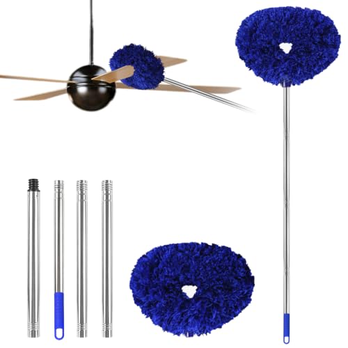 Ceiling Fan Cleaner Duster Reusable Microfiber Ceiling Fan Blade Cleaner Removable Duster with Extension Pole Adjusts 13 to 49.7 Inch for Cleaning Walls Furniture Door Window Top (Dark Blue) - color: Dark Blue