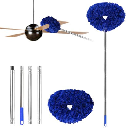Ceiling Fan Cleaner Duster Reusable Microfiber Ceiling Fan Blade Cleaner Removable Duster with Extension Pole Adjusts 13 to 49.7 Inch for Cleaning Walls Furniture Door Window Top (Dark Blue) - color: Dark Blue