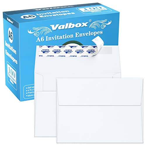 ValBox 100 Qty A6 Envelopes Self Seal 6.5 x 4.75" White Kraft Paper Invitation Envelopes for 4x6 Cards, Photos, Invitations, Weddings, Baby Shower, Birthday, Announcements, RSVP (A6) - color: White, size: A6 (6.5 x 4.75 Inches)