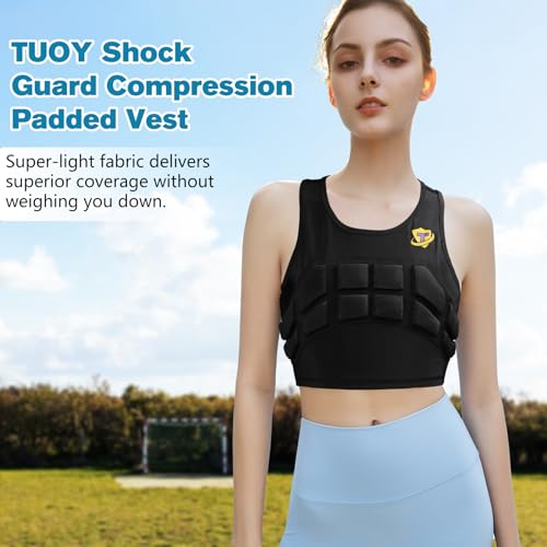 TUOY Women Padded Compression Vest, Impact Vest for Women, Chest Breast Rib Protection Vest for Sports, Karate, Football, Basketball - size: Medium, style: Impact Padded Vest