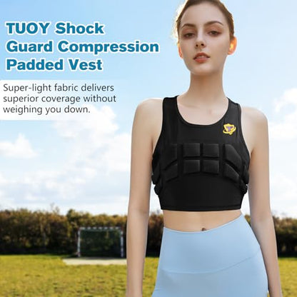TUOY Women Padded Compression Vest, Impact Vest for Women, Chest Breast Rib Protection Vest for Sports, Karate, Football, Basketball - size: Medium, style: Impact Padded Vest