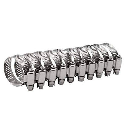 1.5" Hose Clamp Full Stainless Steel 27mm - 51mm,10 Pack | 1.5 hose clamp worm gear - SAE 24 Size, 1/2" Band Width, smoothly install and precisely fit hose & pipe size - size: 1.5" Hose Clamp 27mm - 51mm (1.06" - 2")