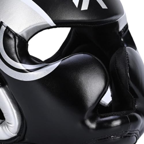 Boxing Headgear Face Cover Forehead and Ear Protection Full Face Protection for Sparring Karate Taekwondo Training Men Women - color: Argent M