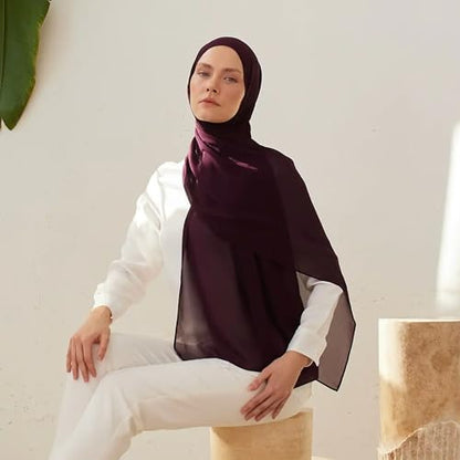 Modest Small Luxury Chiffon Hijab | Premium Lightweight, Flowy and Textured Chiffon Wrap Head Scarf for Women - color: Winter Bloom