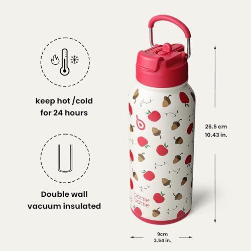 BOTTLE BOTTLE 32oz Insulated Water Bottle with Pill Box | Stainless Steel,Sport Water Bottle, with Straw Dual-use Lid and Pill Box, Design for Gym - color: berry