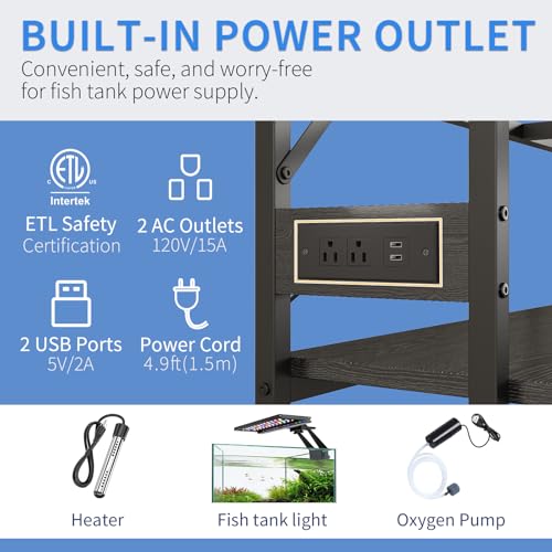 METYERRY 40 Gallon Fish Tank Stand with Power Outlets, Adjustable Aquarium Stand, Heavy Duty Terrarium Stand, Metal reptile tank stand, Suitable for Home Office,660LBS Capacity, Black - color: Black, size: 40 Gallon