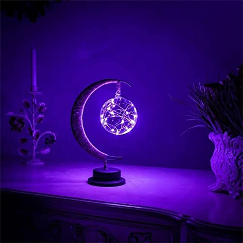 LED Decorative lamp Table lamp 3D Magic Moonlight Wrought Iron Night Light Christmas Home Decoration Birthday Gift USB Power Supply 5.5 * 5.1 * 11 inches （Round Ball Purple） - style: Round Ball Purple