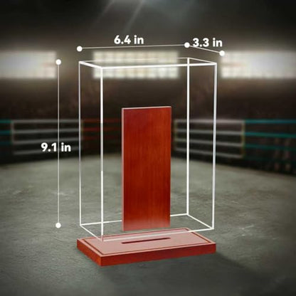 MMA Glove Display Case - No Assembly - Clear Acrylic Showcase with Wood Base, UV Protection Souvenirs and Collectibles Box (MMA Single Glover Holder, Rectangle)