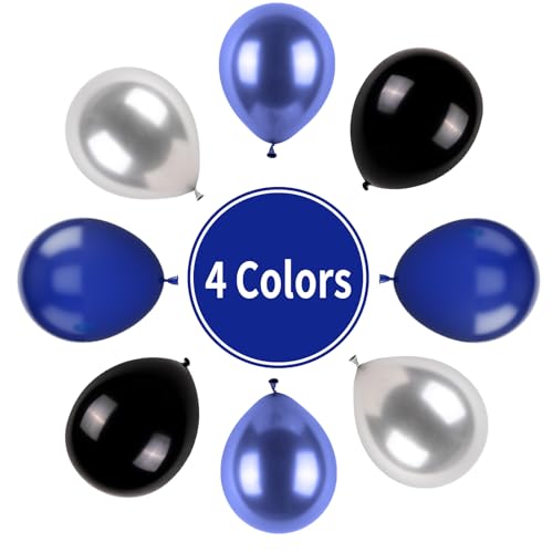 Blue and Black Balloons, Navy Blue and Silver Balloons Metallic Silver Dark Blue Balloon Party Latex Balloon Black Blue Ballons for Kids Adults Birthday Space Party Wedding Baby Shower - color: Blue Black and Silver
