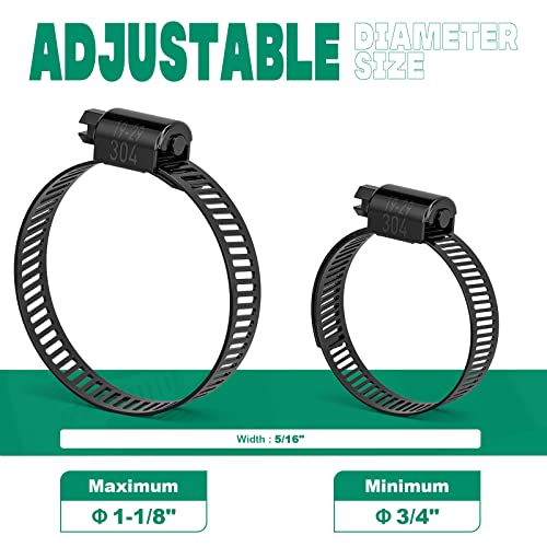 OURU 20PCS 3/4"-1-1/8" Black Hose Clamp,Adjustable 19-29mm Small Hose Clamps Stainless Steel,Metal Worm Gear Drive Hose Clamps for Automotive,Plumbing,Intercooler,Pipe,Fuel Line Radiator Clamps - size: 20PCS (3/4" - 1-1/8")