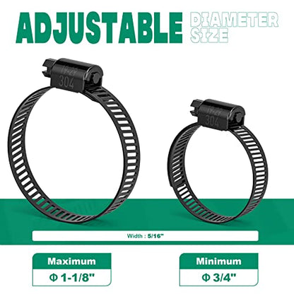 OURU 20PCS 3/4"-1-1/8" Black Hose Clamp,Adjustable 19-29mm Small Hose Clamps Stainless Steel,Metal Worm Gear Drive Hose Clamps for Automotive,Plumbing,Intercooler,Pipe,Fuel Line Radiator Clamps - size: 20PCS (3/4" - 1-1/8")
