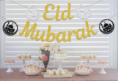 Eid Mubarak Banner Eid Decorations Ramadan Decoration Islamic Decor Gold - size: Eid Mubarak