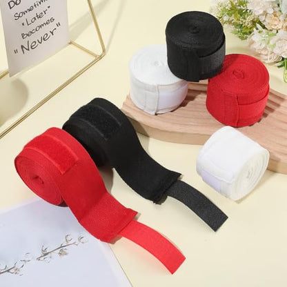 CREATCABIN 6pcs Boxing Hand Wrap Inner Glove 200In Thumb Loop Bandage Elasticated Padded Fist Under Mitt Protection Muay Thai MMA Kickboxing Martial Art Punching Training for Men Women Black Red White