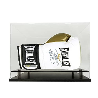 Clear Boxing Glove Display Case,Self-Assembly Acrylic Baseball Glove Display case for Full Size,Football Glove Display Case Holder Showcase.Baseball Mitt Ball Display Case with Black Base Riser Stand - size: Boxing Glove Display Case