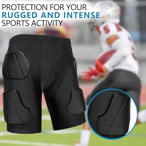 Football Padded Compression Shorts with Cup Pocket, 5 EVA Pads | 5 EVA foam pads provide hip, thigh and tailbone coverage with a built-in cup pocket and compression fit for football - size: Large