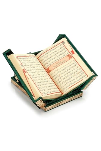 Special Design Quran Velvet Box with Stand with Allah and Muhammad Written | Special Quran Holder Stand | Islamic Gift | Perfect Ramadan,Eid,Birthday,Umrah Gift for Muslim Women Men Child (Green) - color: Green
