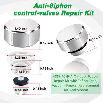 Silver Metal ASSE 1019-A Vacuum Breaker Check Valve Repair Kit, Anti-Siphon Replacement Parts, Corrosion Resistant, Chrome Plated Brass Top Cover, Plastic Body, Plunger & O-Ring, 2 Pack - color: silver metal