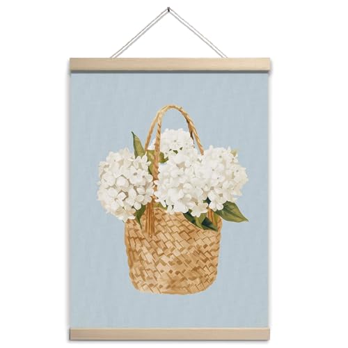 GOVGRTB White Hydrangea Wall Art Blue and White Poster Wall Hanging Decor, Flroal Posters for Bedroom Kitchens Hydrangea Gifts for Women Girls 12x16 Inch - color: White Hydrangea