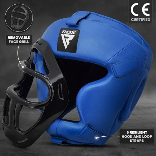 RDX Boxing Headgear MMA Muay Thai, Removable Face Grill, Head Gear for Sparring Grappling Martial Arts Kickboxing Taekwondo Karate BJJ Training - color: Blue, size: X-Large