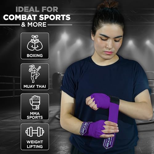 WYOX Boxing Hand Wraps & Gel Knuckle Guards Set for MMA, Muay Thai & Kickboxing - 2 Pair Hand Wraps + 1 Pair Knuckle Guards - Hand Wrist Protection for Men & Women Training - color: Purple/Black
