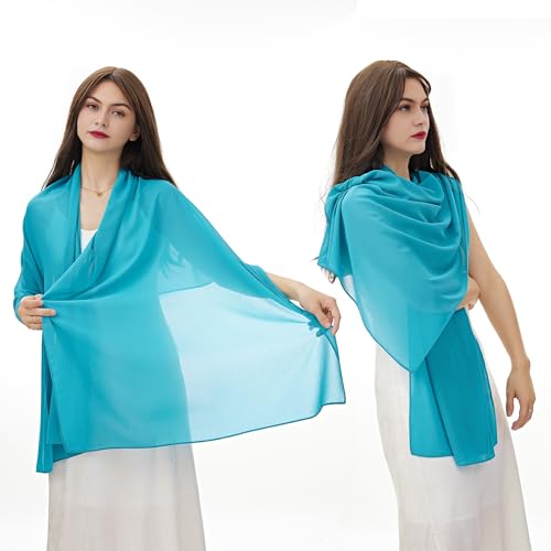 YOUR SMILE for Women Lightweight Breathable Solid Color Soft Chiffon Long Fashion Scarves Sun-proof Shawls Wrap - color: Teal