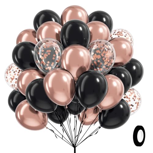 60pcs Rose Gold and Black Balloons 12inch with Rose Gold Confetti Balloons for Wedding Graduation Baby Shower Birthday Party Decoration - color: Rose Gold Black