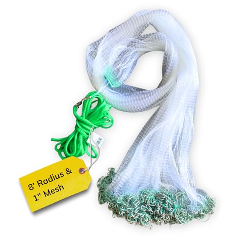 Cast Net for Bait Fishing, Chain Bottom - size: 8' Radius | 1" Mesh