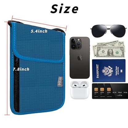 Travel Neck Wallet with RFID Blocking – Passport Holder Organizer Neck Pouch – Portable Easy to Conceal Travel Pouch (Dark Blue) - color: Dark Blue