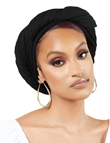 Nonbongoy Head Wraps for Black Women 71"x32" Long Soft Jersey Hijab Turban - color: 1- Black Headwrap