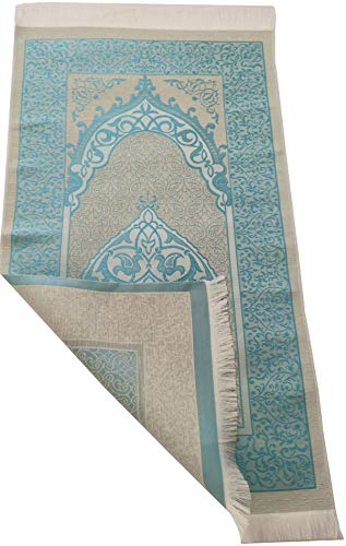 BAYKUL Muslim Prayer Rug-Islamic Turkish Velvet Rugs-Great Ramadan Gifts-Janamaz Prayer Mat for Women Men-Portable Carpet Muslims Mats-Praying Rugs Islam-Sajadah-Gift Praying Beads 99 (Blue) - color: Blue