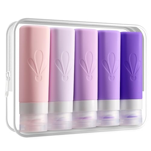 INSFIT Travel Bottles for Toiletries, TSA Approved 3oz Travel Size Toiletries, BPA Free Leak Proof Squeezable Silicone Tubes Travel Essentials for Shampoo Conditioner Lotion Soap - color: Purple, size: 3 Ounces