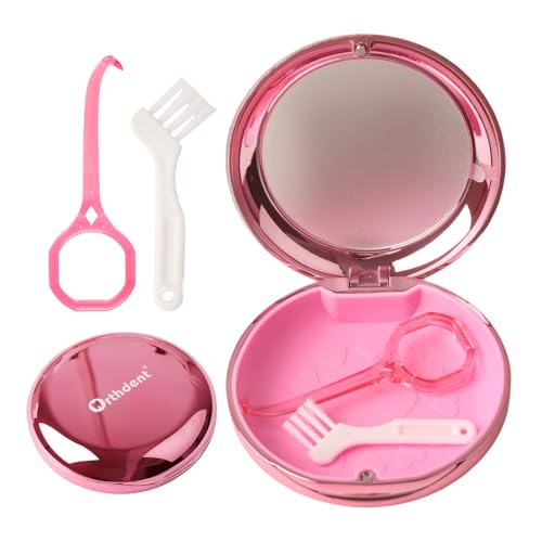 Solid Orthodontic Retainer Case Aligner and Retainer Case with Special Magnetic Closure 1 Pcs Retainer Case +1 Pcs Aligner Remover Hook +1Pcs Brush (Pink) - color: Pink
