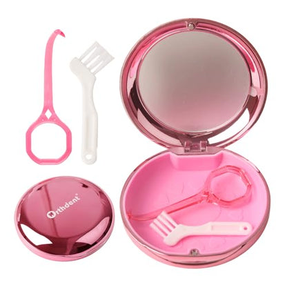 Solid Orthodontic Retainer Case Aligner and Retainer Case with Special Magnetic Closure 1 Pcs Retainer Case +1 Pcs Aligner Remover Hook +1Pcs Brush (Pink) - color: Pink