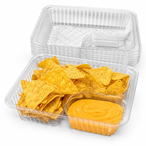 Nacho Trays Disposable 50 Pack, 12 oz Clear Plastic 2 Compartment Snack
